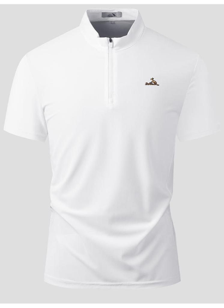 Men's Summer Business Sports Leisure Micro Trendy Half Zipper Stand Up Collar Short Sleeve T-shirt