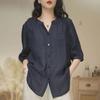 Summer Solid Color V-neck Shirt for Women Mid Sleeved Western-style Shirt for Women
