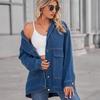 Women Spliced Denim Jacket Lapel Long Sleeve Jean Coat Casual Outerwear