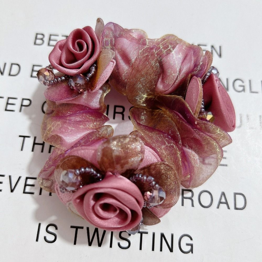 Elegant Large Intestine Hair Ring Floral Pattern Bun Rubber Bands Lace Hair Scrunchies Women Use