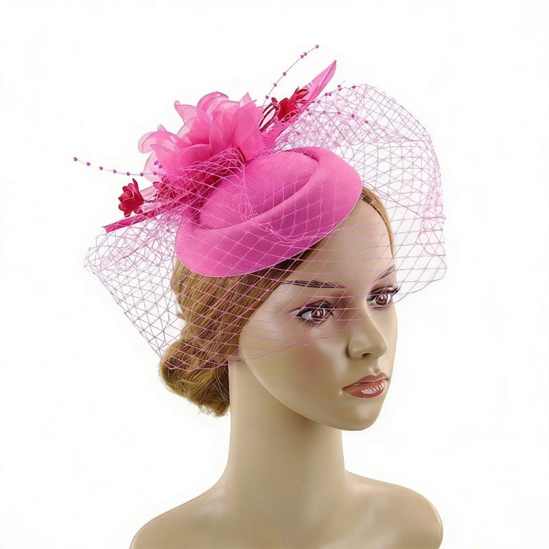 Elegant Feathered Flower Fascinator Hat for Women Cocktail Party Wool Fedoras Hat For Masquerade Parties Dressingup
