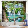 Set Of 2 Scenic Waterfall Floral Printed Curtains Designed Quality Material Ideal Nature Inspired Home Curtain With Semi Sheer Polyester