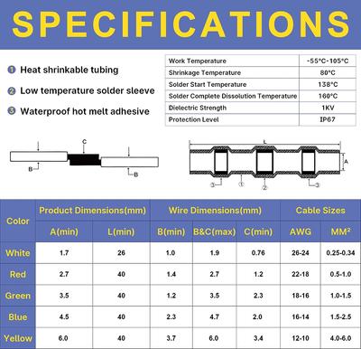 50/600/1200PCS Heat Shrink Butt Wire Cable Splice Terminal Kit Waterproof Crimp Terminals Solder Seal Electrical Marine Cable