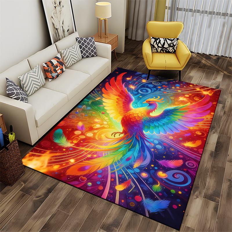Colorful Phoenix Pattern Carpet, Vibrant Living Room Home Decor Rug Suitable for use as an anti-slip for living room bedroom sofas