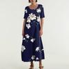 Women's Fashionable And Casual Long Beach Skirt Round Neck Short Sleeved Loose Retro Print Dress