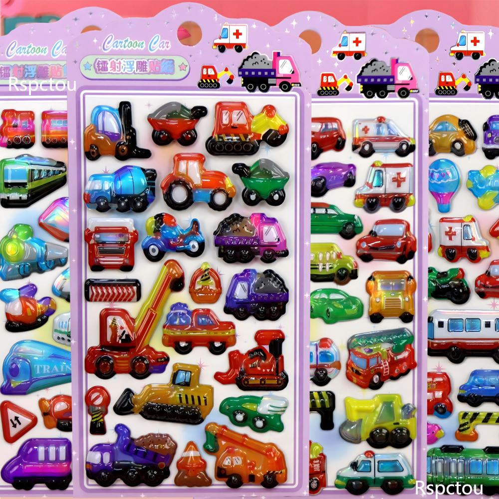 4pcs 3D Cute Transport Vehicle Cartoon Stickers Kawaii Truck Excavator Car Decals Toy DIY Stationery Guitar Sticker Decor