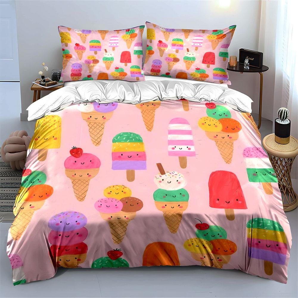 Colorful Ice Cream Prints Set Soft Comfortable Duvet Cover Bedding Set Included 1*Duvet Cover & 2*Pillowcases, Gift