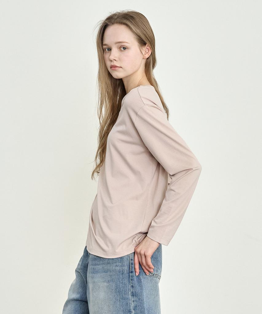 BASIC HOUSE Women'S Flowy Spandex U-Neck Oversized Long Sleeve T-Shirt Dark Beige