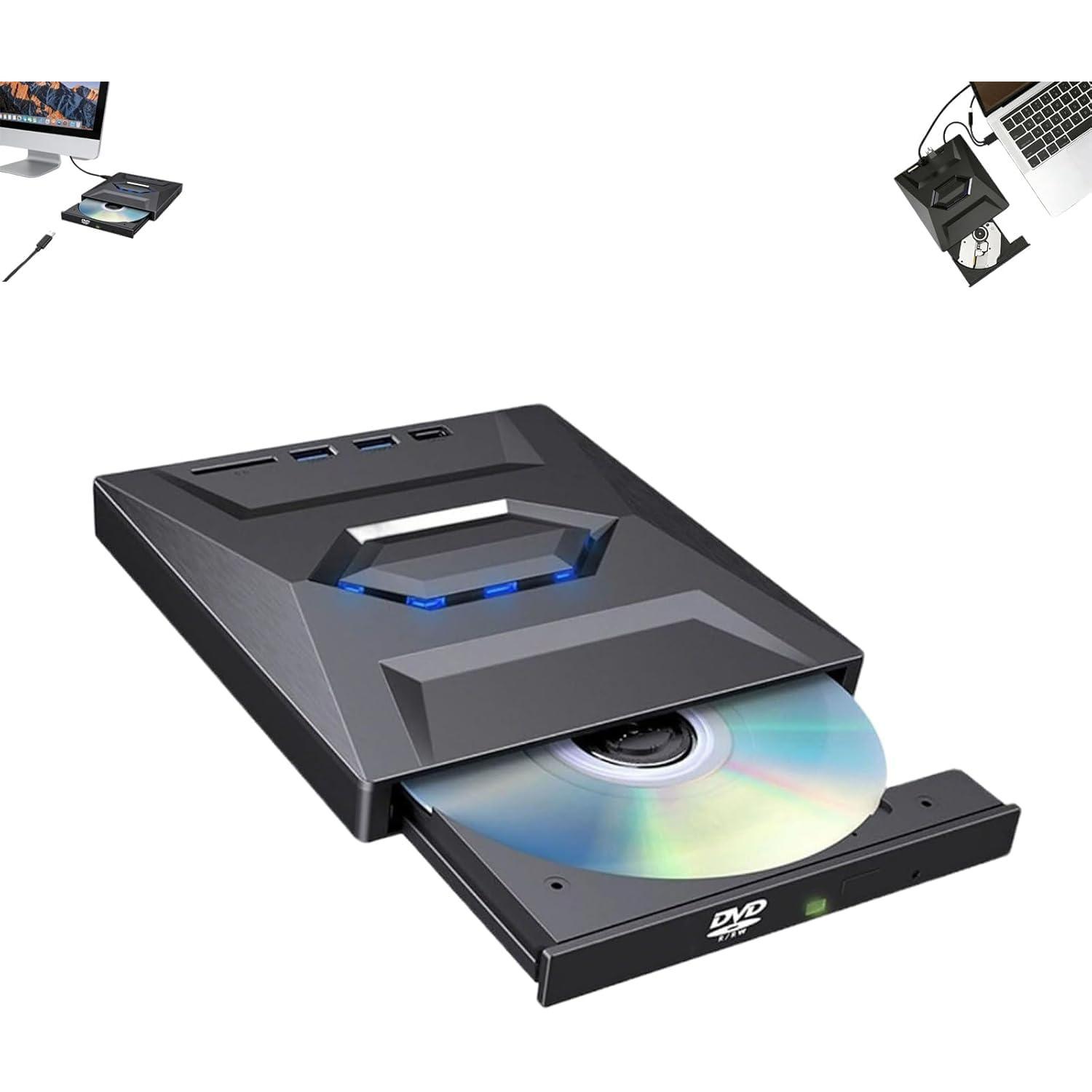 

External Drive & Blu-ray Player,Portable Burner Writer Reader with 3 USB Ports Hub & SD/TF Card Readers,6X Blu-ray Optical Drive for Laptop Desktop чёрный