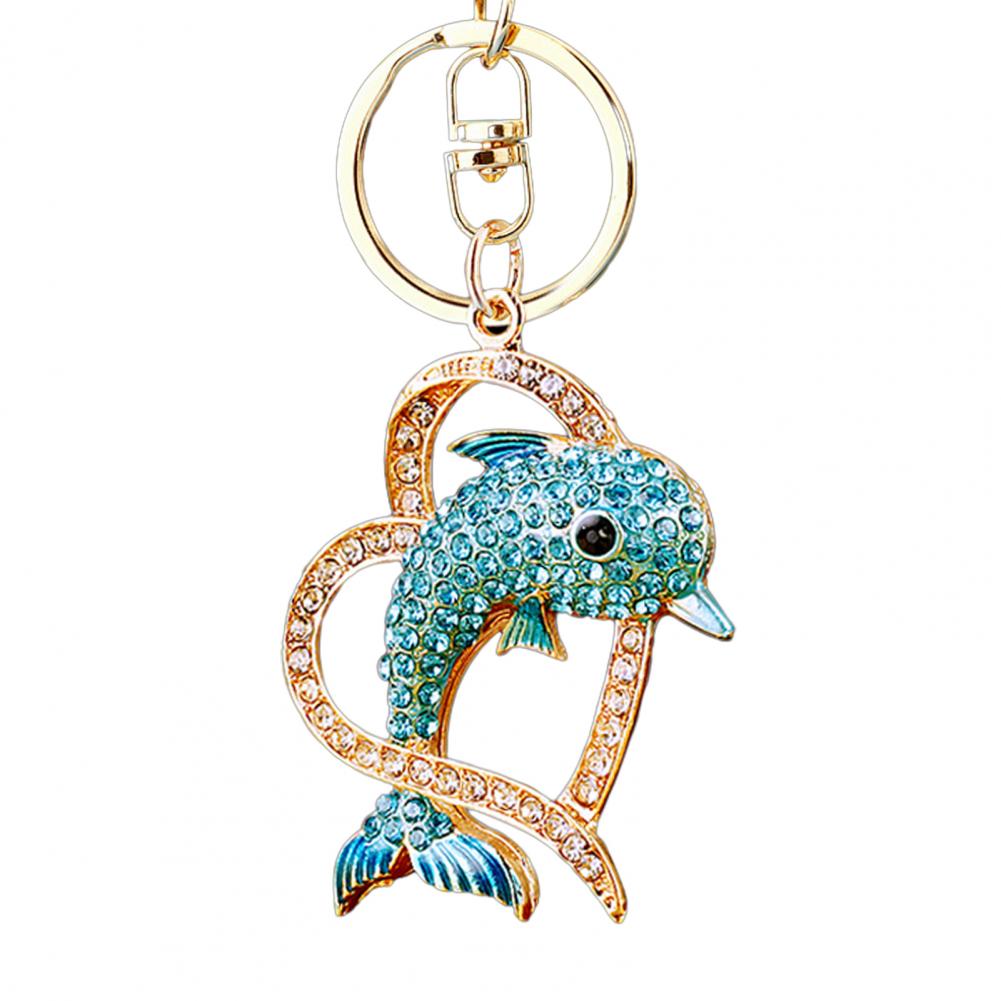 Backpack Keychain Sparkling Rhinestone Dolphin Keychain Charm Crowned Decorative Key Holder Wallet Backpack Accessory for Car