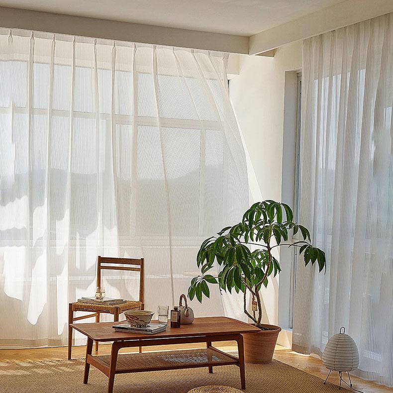 Semi Sheer White Curtains 40%-70% Light Filtering Vertical Striped Voile Drapes for Balcony Bedroom Living Room Window Privacy