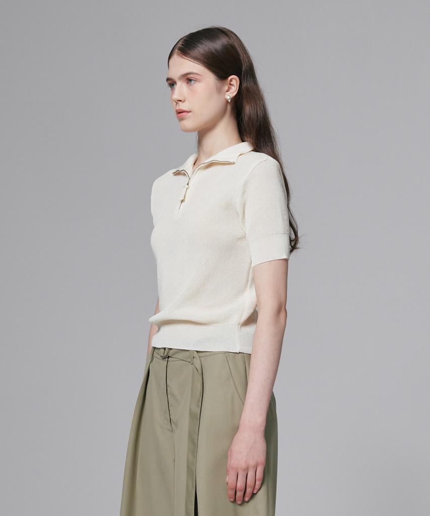 Aussel Half Zip Knit Top Ivory