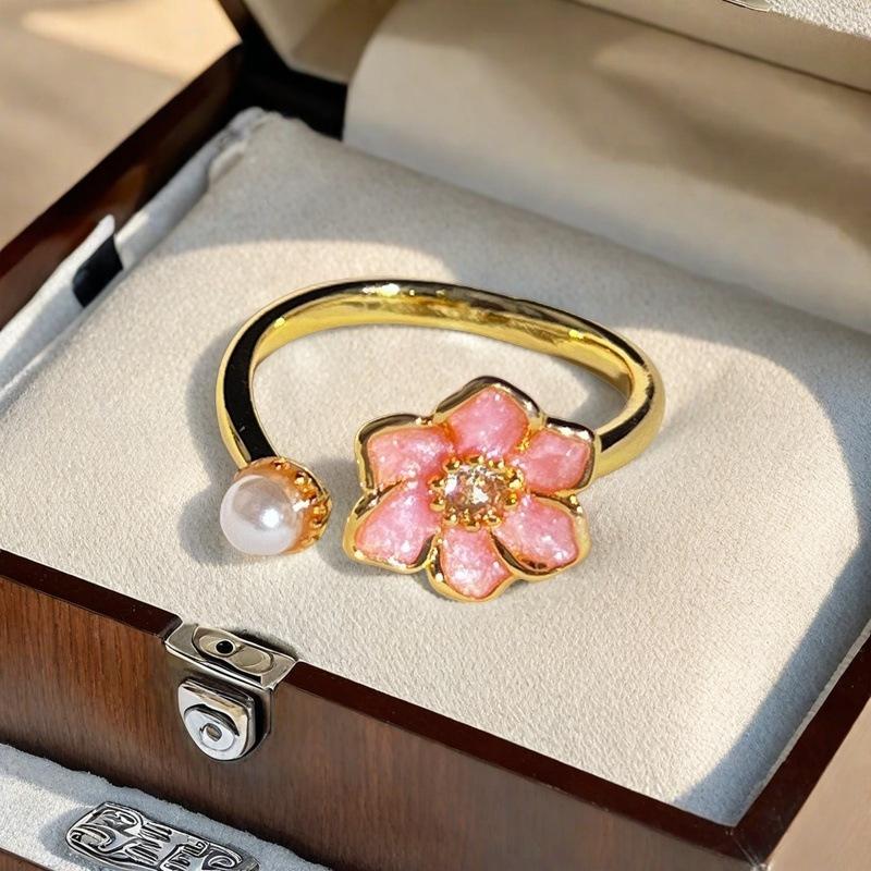 Gold Enamel Oil Drop Butterfly Open Ring Niche Design Flower Color Personality Ring Female