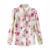 French Sweet Floral Chiffon Shirt Long Sleeve Top Women's Spring New Retro Shirt Bow Shirt