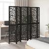 6 Piece Black Solid Wood Folding Screen Paulownia