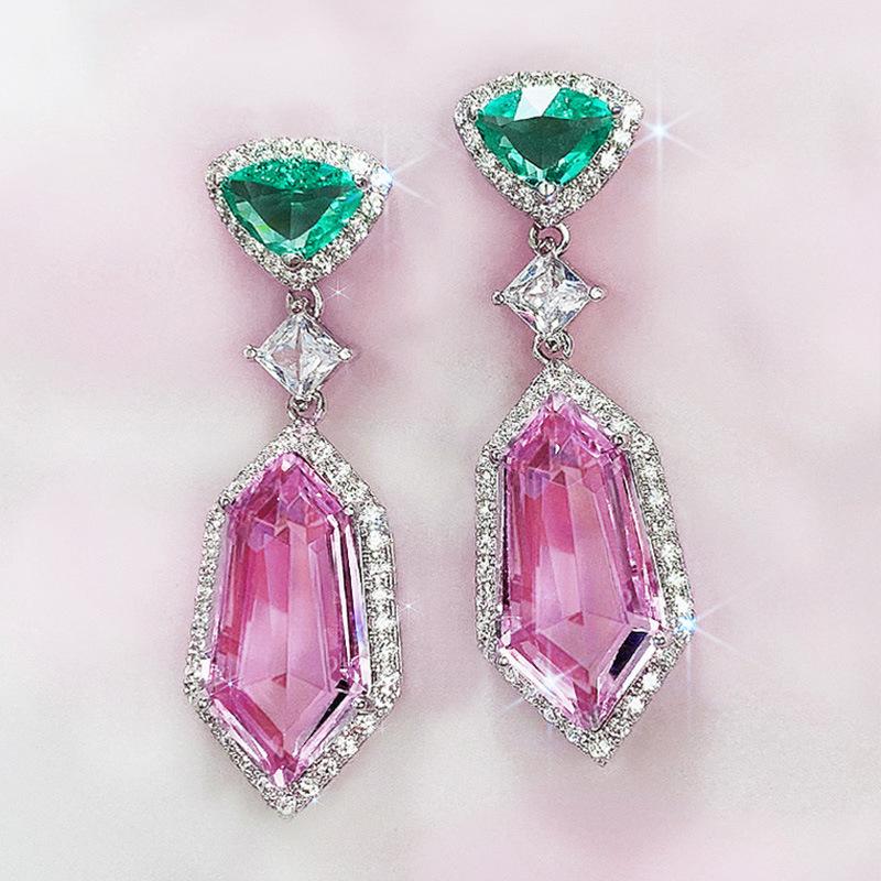 3A Zircon Pink Element Imitation Crystal Earrings, Simple Temperament Long Women'S Earrings