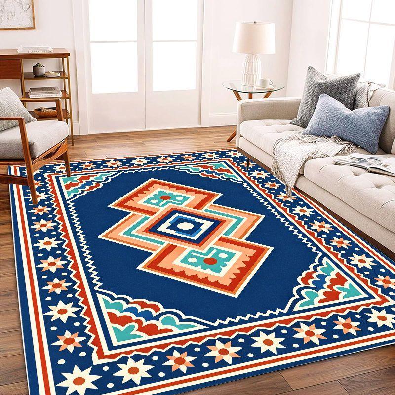 Moroccan Tribe Diamond Geometric Area Rug Non Slip Stain Resistant Floor Carpet for Living Room Bedroom Study Retro Home Decor