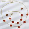 Fashionable Titanium Steel Colorless Five-leaf Flower Necklace Bracelet Earrings Set for Women's Niche High-end Versatile Four-leaf Clover Collarbone