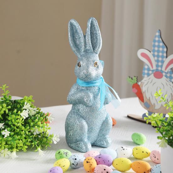 Easter Foam Rabbit Figurine with Glitter Powder Simulation Bunny Statue Home Office Holiday Party Decoration Ornament