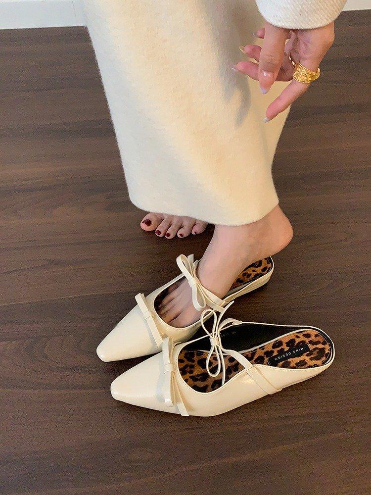 

French bow Mary Jane half slippers women s shoes inner height-increasing shoes spring and summer new bag head cool slippers single shoes women 39