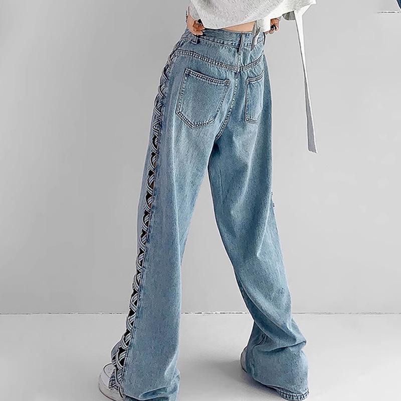 Spring 2024 Women's Designer High-Waisted Braided Hollow Wide-Leg Jeans
