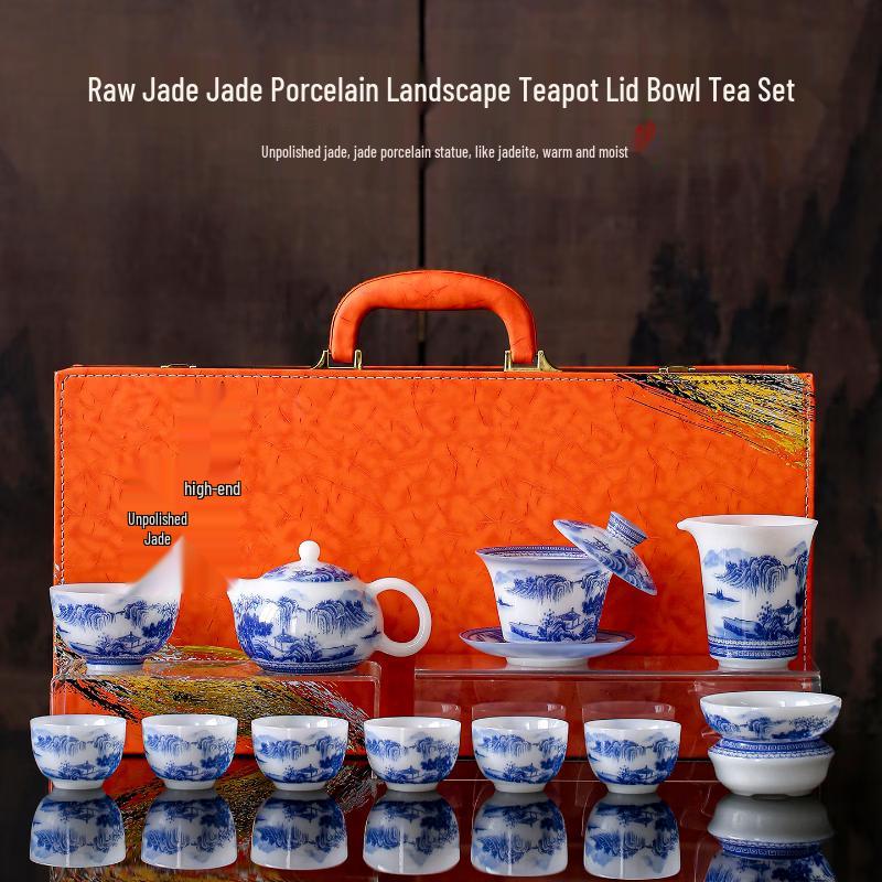 Hand-Painted Blue and White Porcelain Kung Fu Tea Set