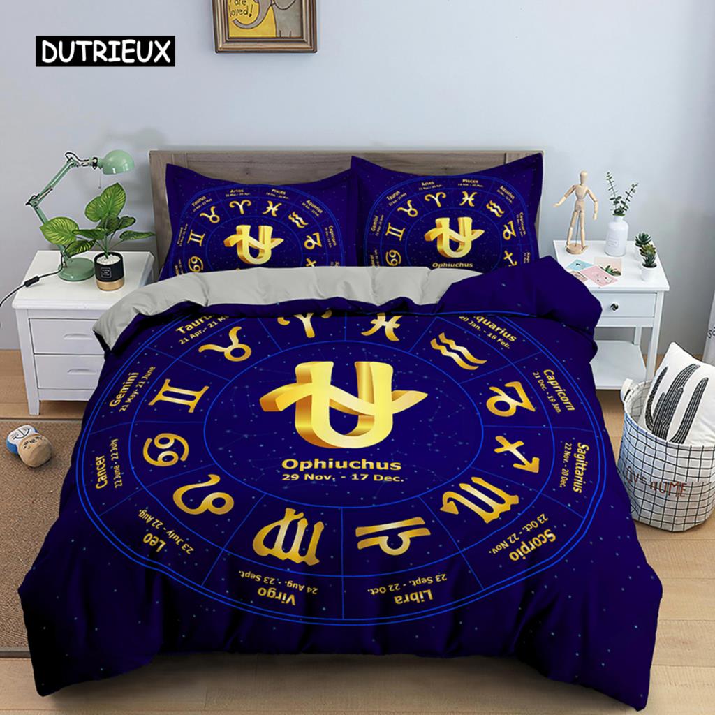 Constellation King Queen Duvet Cover Astrological Bedding Set for Kids Teens Adults Psychedelic Tarot Astrology Soft Quilt Cover