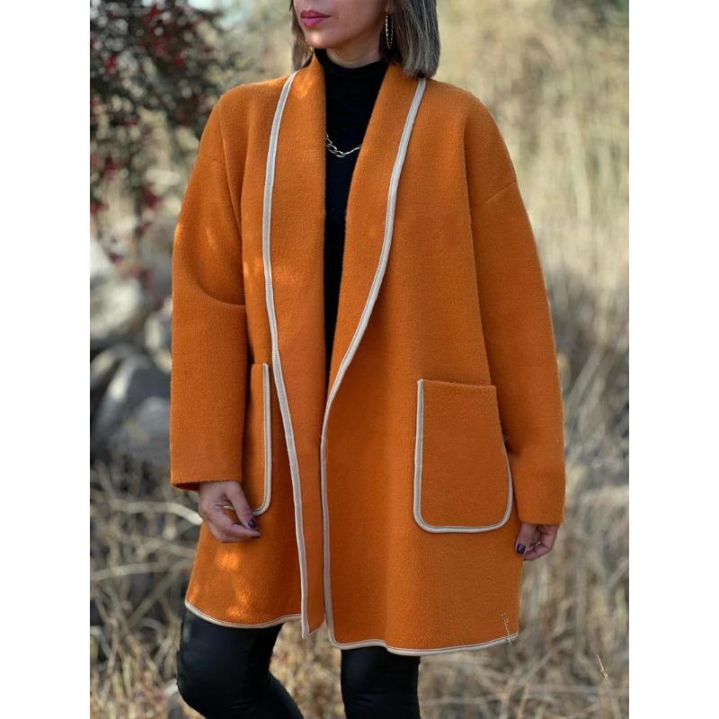 

Осенне-зимняя женская куртка из твида больших размеров, утолщенная, свободная, однотонная, повседневная куртка 3XL оранжевый