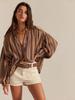 Cardigan chemise à manches longues rayé ample pour femme, style littéraire d'été