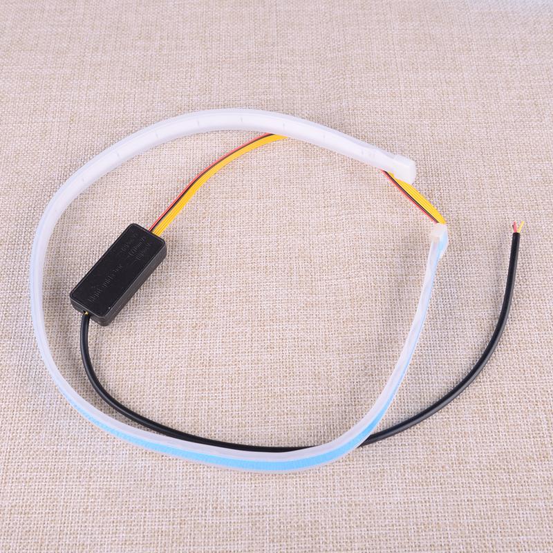 New 2Pcs 60cm Ice Blue & Amber LED Universal Car Daytime Running Light Turn Signal Lamp Strip 12V