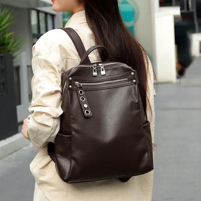 Genuine Leather Women's Bag Schoolbag Backpack Travel Lightweight Vegetable-tanned Cowhide Fashionable Handbag
