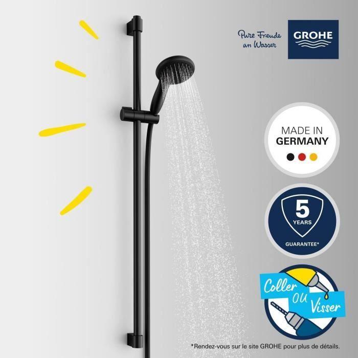 Ensemble de douche avec pommeau 2 jets, barre 90cm et flexible - GROHE Vitalio Start 110 269542431 - Economie d'eau - Noir Mat