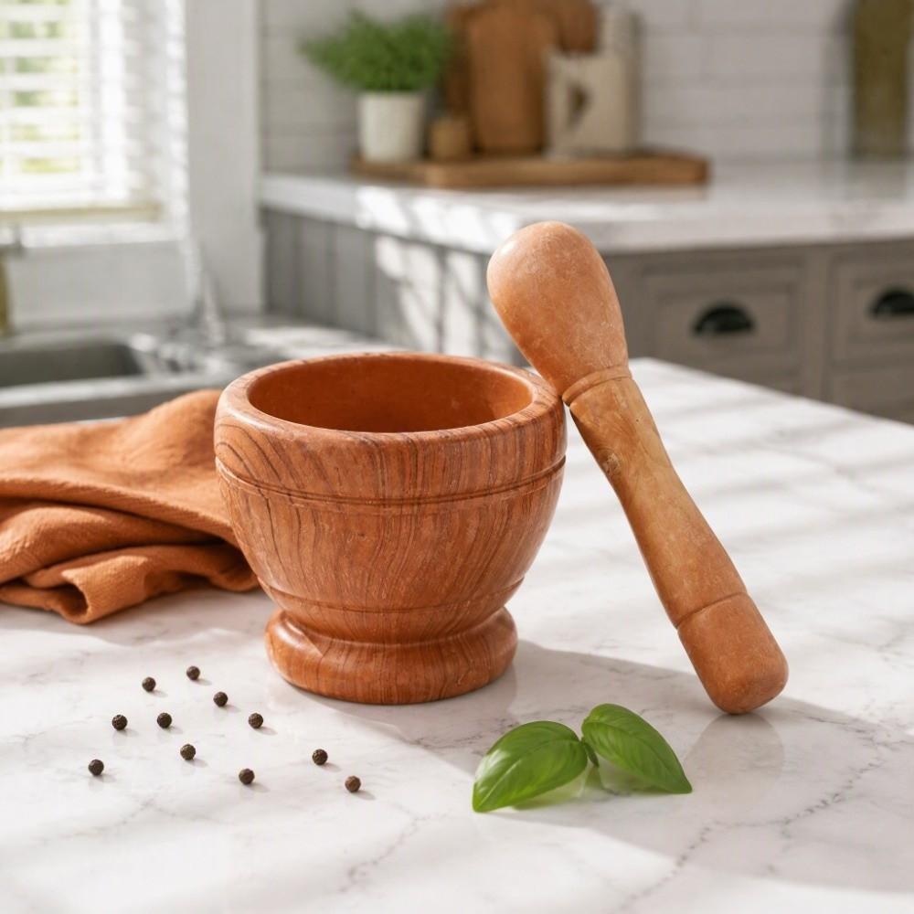 Wood Grain White Mortar and Pestle Set Lightweight Design Manual Pestle Set Garlic Crushing
