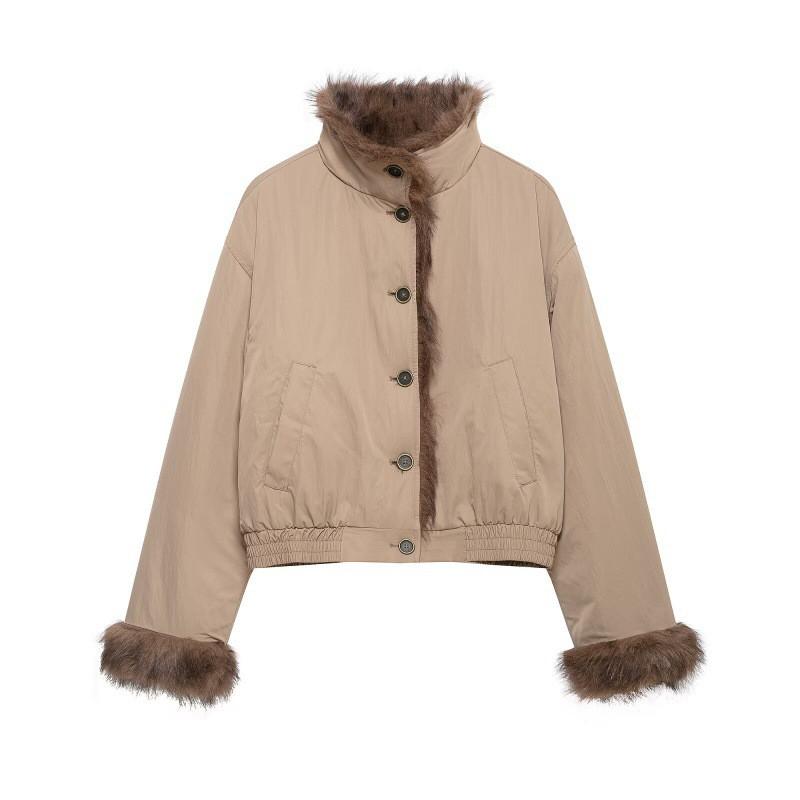 PBZA Womens Reversible Faux Fur Jacket Fall Winter Fashion Stand Collar Outerwear