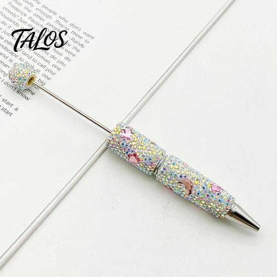 Comfortable Grip Beaded Pens Glitter Beadable Ballpoint Pen, Sparkly Rhinestone Star Moon Plastic DIY Handmade Gel Ink Pen for School Projects, Crafts