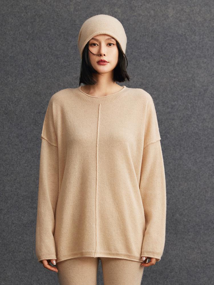 Women's 2026 Autumn/Winter Loose Knit Sweater with Round Neck and Rolled Hem