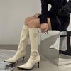 Super high heel boots pointed thin heel rivet Martin boots knight boots women's high boots beige
