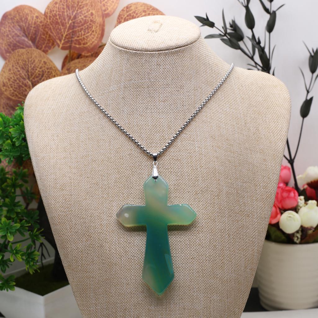 New Style Necklace Natural Stone Exquisite Cross-Shaped Pendant Necklace For Women Birthday Gift Chain 60 CM