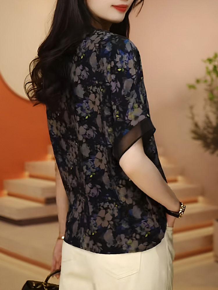 Floral Short-sleeved Women's Outfit in Summer Style Middle-aged Mother Fashionable Shirt Casual and Versatile Loose Top