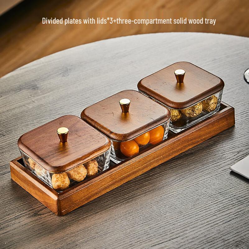 Walnut Wood 3-Compartment Fruit and Snack Tray
