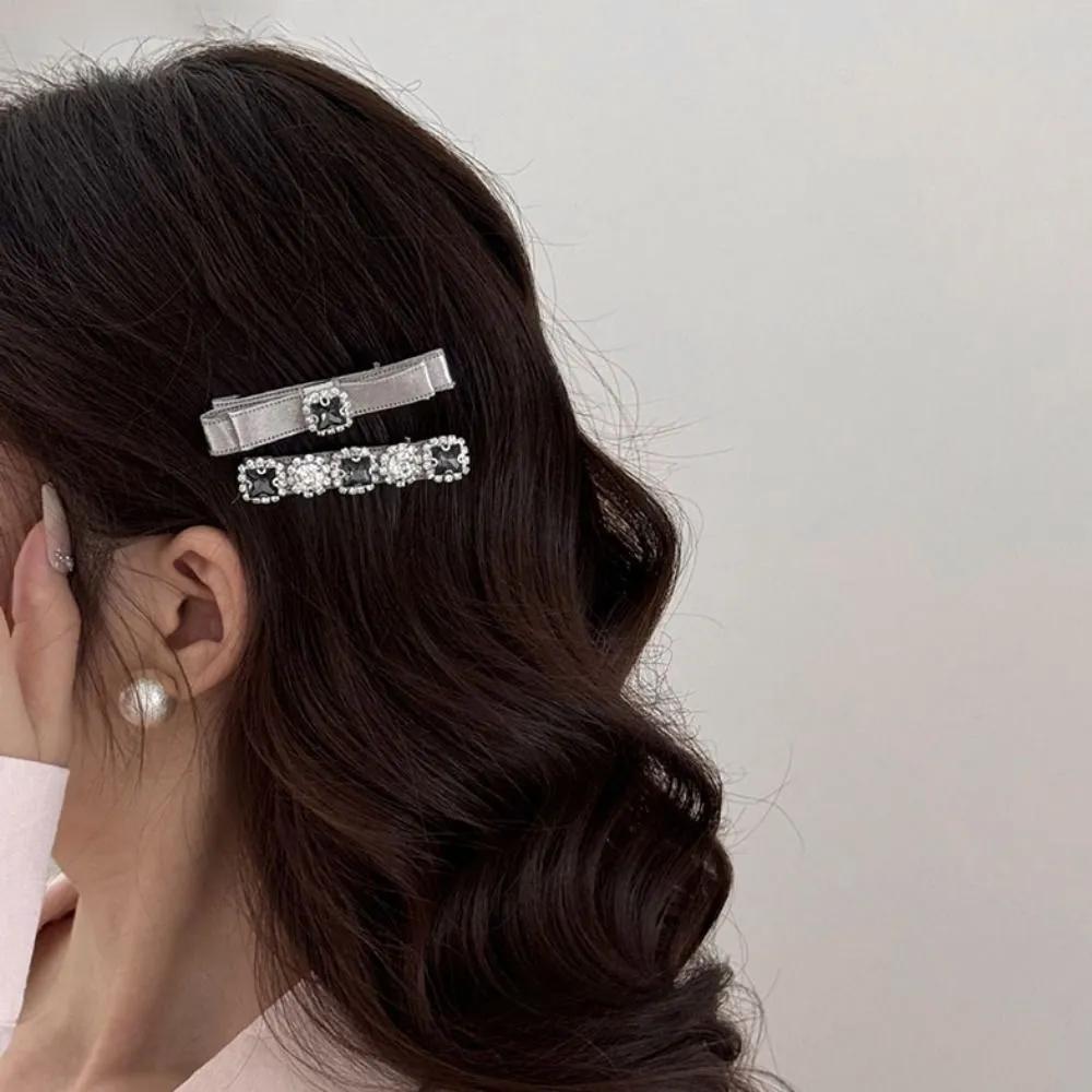Bellano Hairpin Set / Mini Ribbon Cubic Side Hairpin Straight Pin Claw Clip Silver