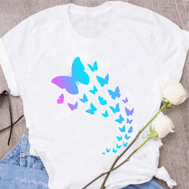 New Butterfly Print T Shirt Women T Shirt Summer Fashion Female Tops Ladies Short Sleeve Graphic Tee Shirts Woman Cute T-Shirts