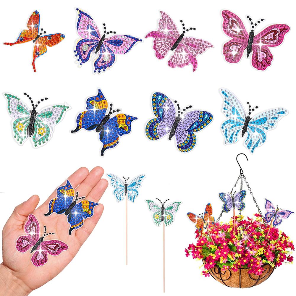 

8/9Pcs Spring Flower Animal Fairy DIY Diamond Art Paintings Stick Diamond Painting Stakes Ornaments for Garden Decor
