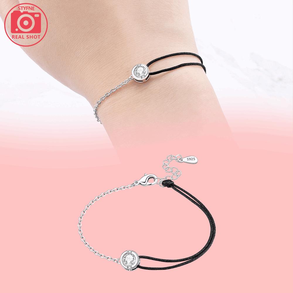 

Authentic Original Copper Metal Asymmetric White Zircon Black String Bracelet High Quality Fine Jewelry Anniversary Valentine s Perfect Gift Bracelet