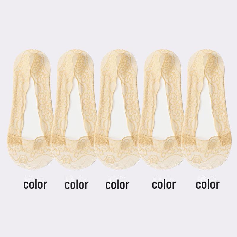 Women's Non-Slip Lace Boat Socks - Thin Summer White, Peacock Screen, Water Wave Design, Low-Top, Shallow Mouth, Ice Silk, Invisible Style.