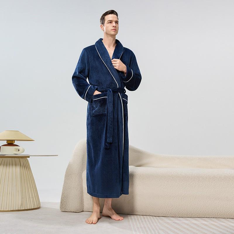 Unisex Flanel Bornoz Erkek Kadın Kalın Sıcak Pijama Bornozu Kışlık Ev Kullanımı
