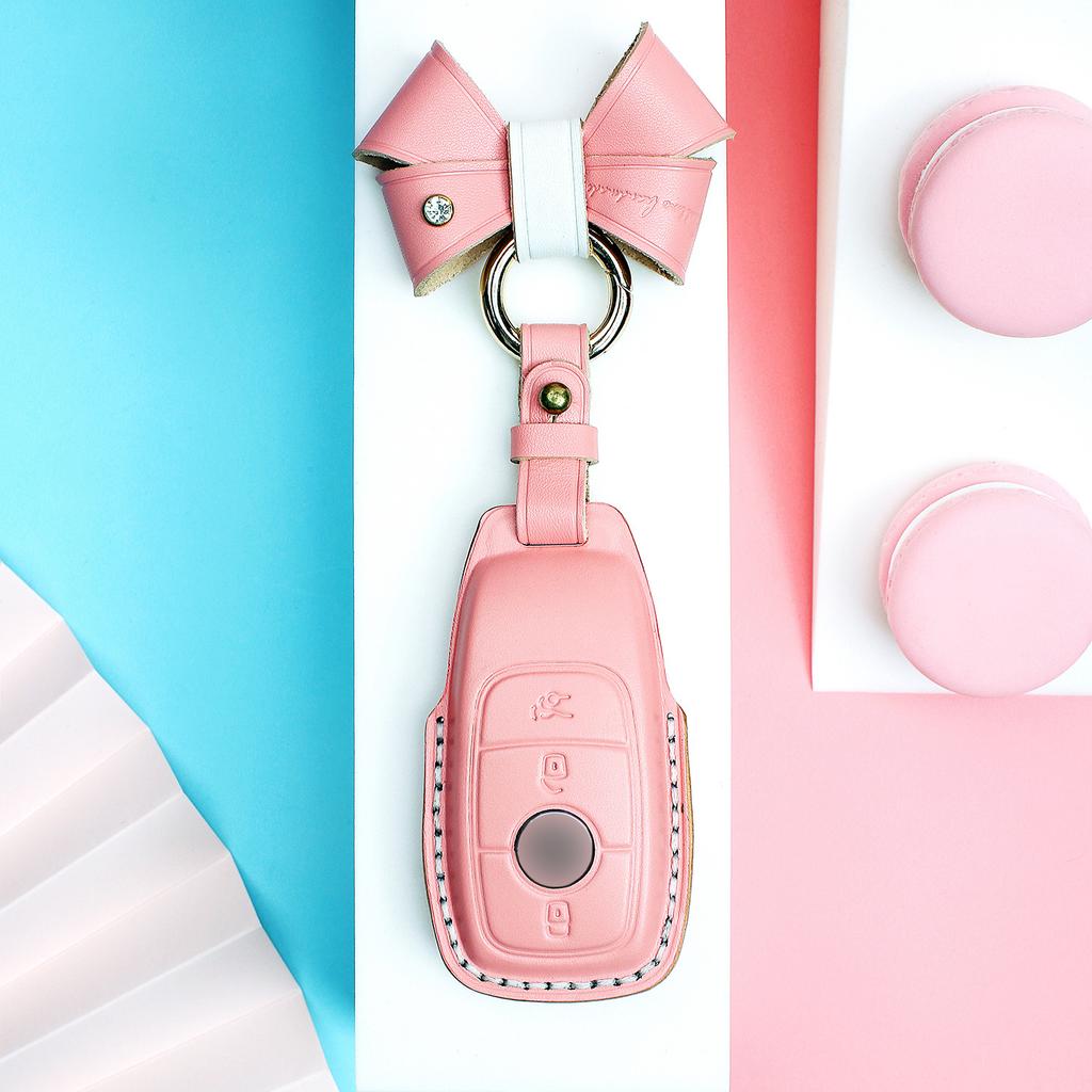 Suitable for Mercedes-Benz key cover hot pressing molding, purely handmade leather 3D Macaron women's car key cover