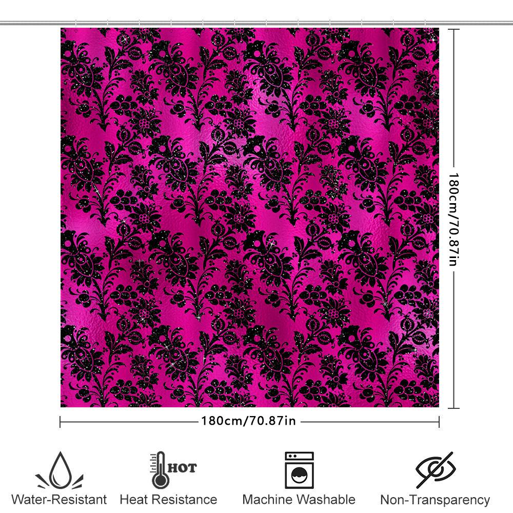Luxury Bathroom Decor: Damask Print Shower Curtain in Black Pink with Floral Design Waterproof Fabric for Home Bath Decorations