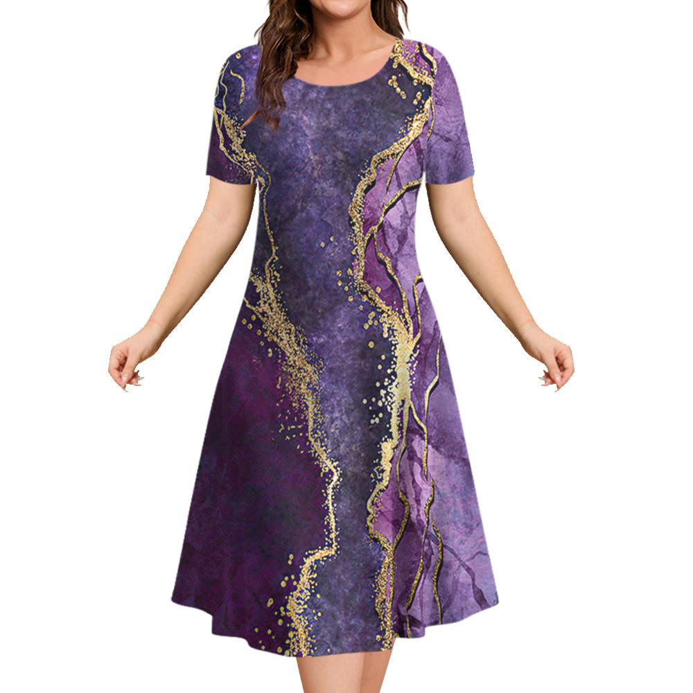 2026 New Summer Loose A-line Dress 3D Printing Short-sleeved Women's Evening Dress Women's Elegant Fashion Round Neck Dress