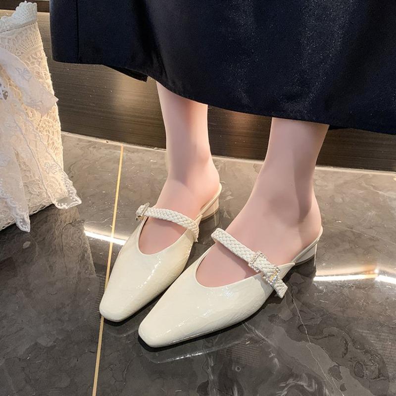 Damen Mules Schuhe 2026 Sommer Neu Spitz Zehen Blockabsatz Damen Hausschuhe Mode Kleid Party Mittlerer Absatz Schuhe Damen